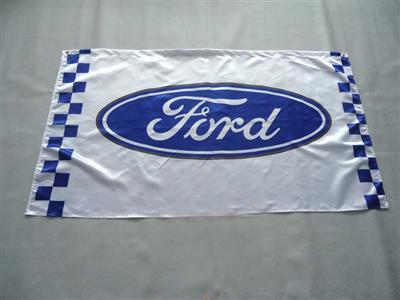 (image for) Ford Flag Blue Oval On White Background With Blue Checkers 150x90cm
